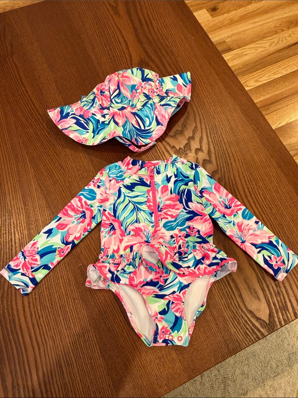Tommy Bahama Girls Floral Long-Sleeve Rashguard Set in Pink, Blue & Green